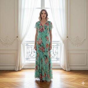 Madison Leigh Floral V-Neck Cottagecore Maxi Dress Size 18